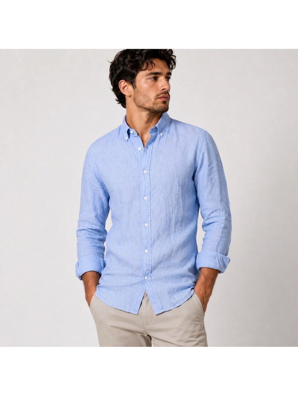 Claiborne Slim Fit 100% Linen Button Down Shirt Men’s Small Blue Lightweight